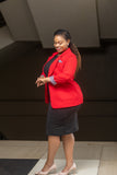 Red animal print handkerchief blazer