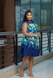 Navy blue floral sleeveless Aline dress