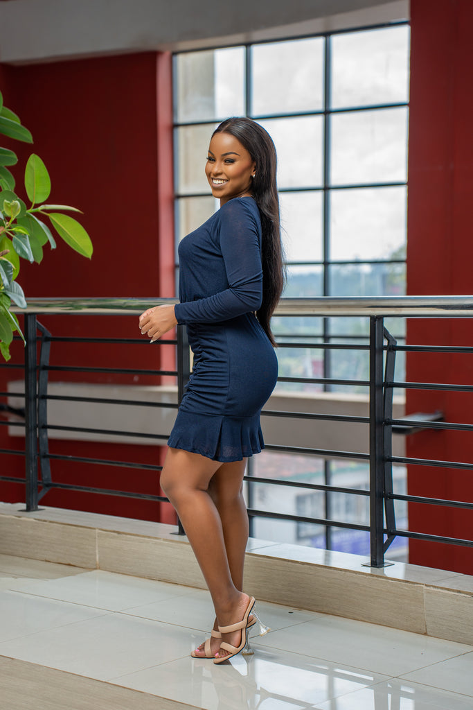 Ruched navy dress
