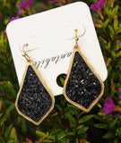 Gold black teardrop earrings